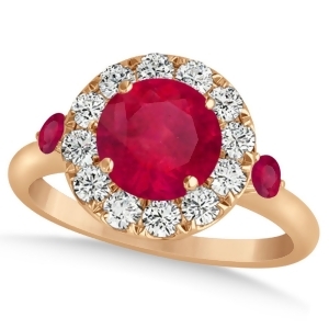 Ruby and Diamond Halo Engagement Ring 14k Rose Gold 1.50ct - All
