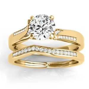Diamond Pave Swirl Bridal Set Setting 14k Yellow Gold 0.24ct - All
