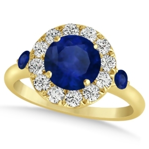 Blue Sapphire and Diamond Halo Engagement Ring 14k Yellow Gold 1.50ct - All