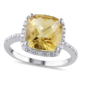 Diamond and Cushion Yellow Citrine Fashion Ring Sterling Silver 4.10ct - All