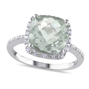Diamond and Green Cushion Amethyst Fashion Ring Sterling Silver 4.10ct - All