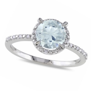 Diamond and Round Aquamarine Fashion Ring Sterling Silver 1.19ct - All