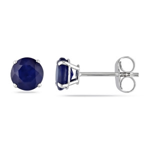 Round Blue Sapphire Ear Pin Stud Earrings 14k White Gold 1.20ct - All