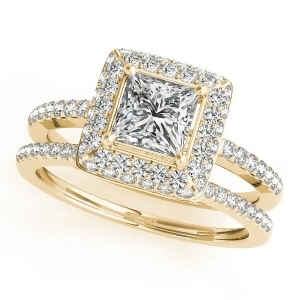 Princess Cut Diamond Halo Bridal Set 14k Yellow Gold 2.20ct - All