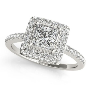 Princess Cut Diamond Halo Engagement Ring 14k White Gold 2.00ct - All