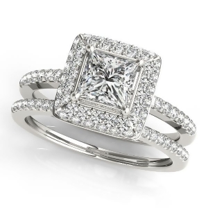 Princess Cut Diamond Halo Bridal Set 14k White Gold 2.20ct - All