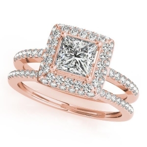 Princess Cut Diamond Halo Bridal Set 14k Rose Gold 2.20ct - All