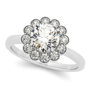 Diamond Floral Halo Engagement Ring 14k White Gold 1.33ct - All