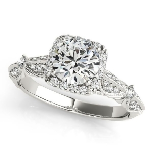 Diamond Square Halo Art Deco Engagement Ring 14k White Gold 1.31ct - All