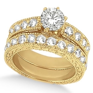Antique Round Diamond Engagement Bridal Set 18k Yellow Gold 3.41ct - All
