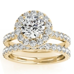 French Pave Halo Diamond Bridal Ring Set 18k Yellow Gold 1.20ct - All
