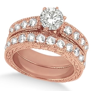 Antique Round Diamond Engagement Bridal Set 18k Rose Gold 2.66ct - All