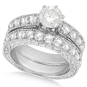 Antique Round Diamond Engagement Bridal Set Palladium 3.41ct - All