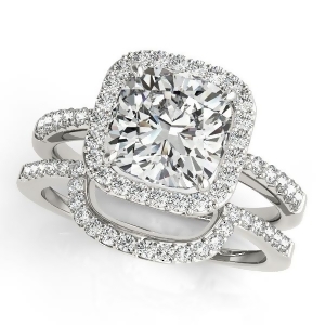Cushion Cut Square Shape Diamond Halo Bridal Set Platinum 1.17ct - All
