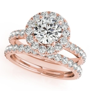French Pave Halo Diamond Bridal Ring Set 14k Rose Gold 3.25ct - All