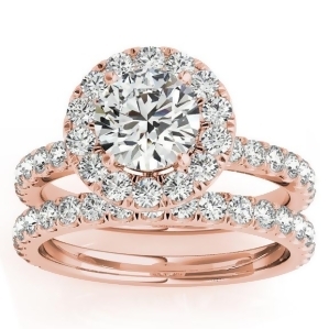 French Pave Halo Diamond Bridal Ring Set 14k Rose Gold 1.20ct - All