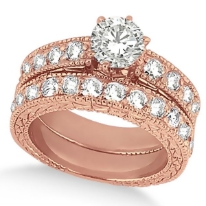 Antique Round Diamond Engagement Bridal Set 18k Rose Gold 1.91ct - All