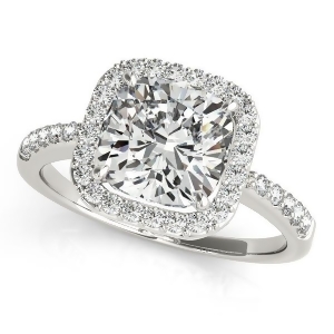 Cushion Cut Diamond Halo Engagement Ring 18k White Gold 2.00ct - All