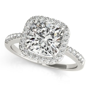 Cushion Cut Diamond Halo Engagement Ring 18k White Gold 1.50ct - All