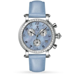 Allurez Women's Blue Mother of Pearl Chronograph Leather Watch - All