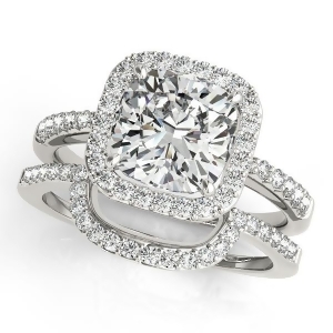 Cushion Cut Square Shape Diamond Halo Bridal Set 18k White Gold 1.67ct - All
