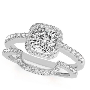 Cushion Cut Square Shape Diamond Halo Bridal Set 18k White Gold 0.67ct - All