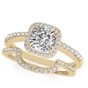 Cushion Cut Square Shape Diamond Halo Bridal Set 14k Yellow Gold 0.67ct - All