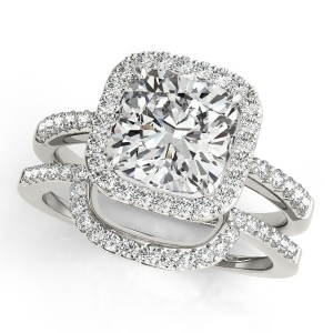 Cushion Cut Square Shape Diamond Halo Bridal Set Platinum 2.17ct - All