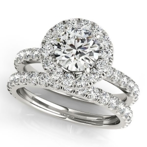 French Pave Halo Diamond Bridal Ring Set Palladium 3.25ct - All