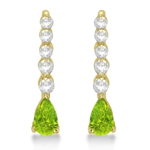 Pear Peridot and Diamond Graduated Drop Earrings 14k Yellow Gold 0.80ctw - All
