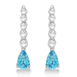 Pear Blue Topaz and Diamond Graduated Drop Earrings 14k White Gold 0.80ctw - All