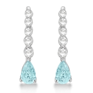 Pear Aquamarine and Diamond Graduated Drop Earrings 14k White Gold 0.80ctw - All