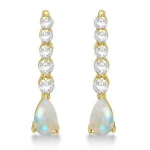 Pear Opal and Diamond Graduated Drop Earrings 14k Yellow Gold 0.80ctw - All