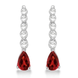 Pear Garnet and Diamond Graduated Drop Earrings 14k White Gold 0.80ctw - All