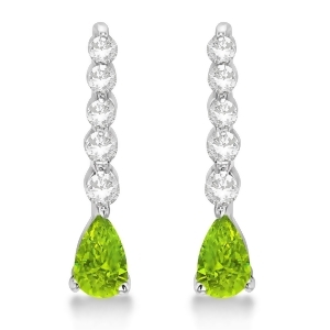 Pear Peridot and Diamond Graduated Drop Earrings 14k White Gold 0.80ctw - All