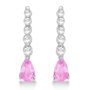 Pear Pink Sapphire and Diamond Graduated Drop Earrings 14k White Gold 0.80ctw - All