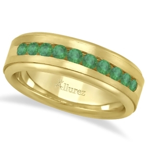 Men's Channel Set Emerald Ring Wedding Band 14k Yellow Gold 0.25ct - All