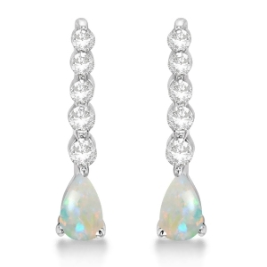 Pear Opal and Diamond Graduated Drop Earrings 14k White Gold 0.80ctw - All