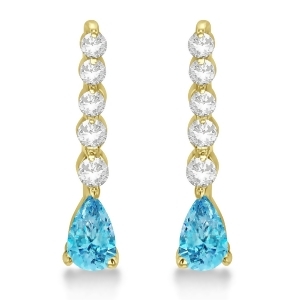 Pear Blue Topaz and Diamond Graduated Drop Earrings 14k Yellow Gold 0.80ctw - All