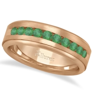 Men's Channel Set Emerald Ring Wedding Band 14k Rose Gold 0.25ct - All