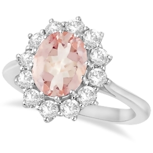 Oval Morganite and Diamond Ring 14k White Gold 3.60ctw - All