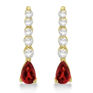 Pear Garnet and Diamond Graduated Drop Earrings 14k Yellow Gold 0.80ctw - All