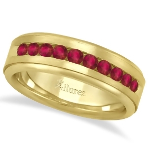 Men's Channel Set Ruby Ring Wedding Band 18k Yellow Gold 0.25ct - All