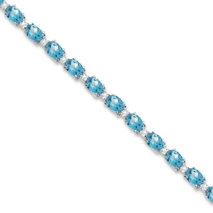Blue Topaz and Diamond Tennis Bracelet 14k White Gold 12.00ct - All