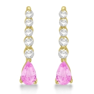 Pear Pink Sapphire and Diamond Graduated Drop Earrings 14k Yellow Gold 0.80ctw - All