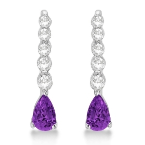 Pear Amethyst and Diamond Graduated Drop Earrings 14k White Gold 0.80ctw - All