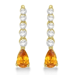 Pear Citrine and Diamond Graduated Drop Earrings 14k Yellow Gold 0.80ctw - All