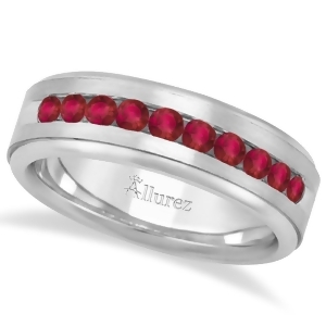 Men's Channel Set Ruby Ring Wedding Band 18k White Gold 0.25ct - All