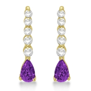 Pear Amethyst and Diamond Graduated Drop Earrings 14k Yellow Gold 0.80ctw - All