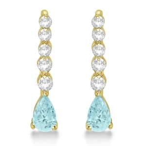Pear Aquamarine and Diamond Graduated Drop Earrings 14k Yellow Gold 0.80ctw - All